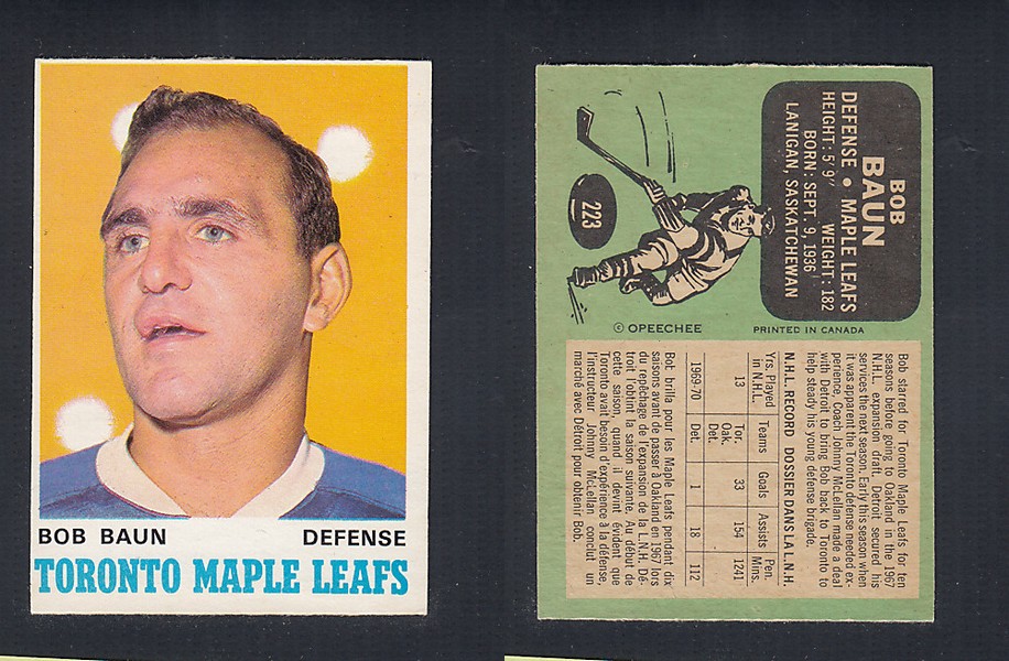 1970-71 O-PEE-CHEE HOCKEY CARD  #223 B. BAUN photo