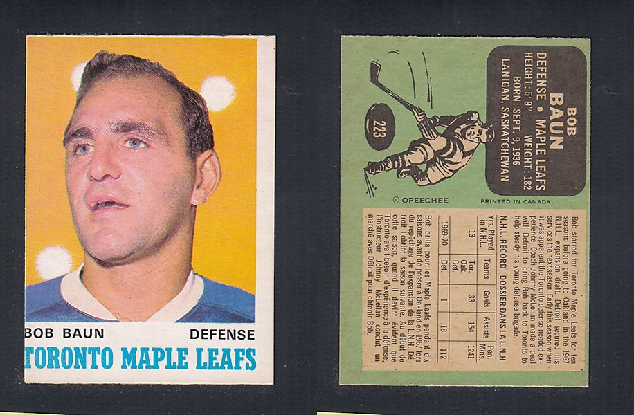 1970-71 O-PEE-CHEE HOCKEY CARD  #223 B. BAUN photo