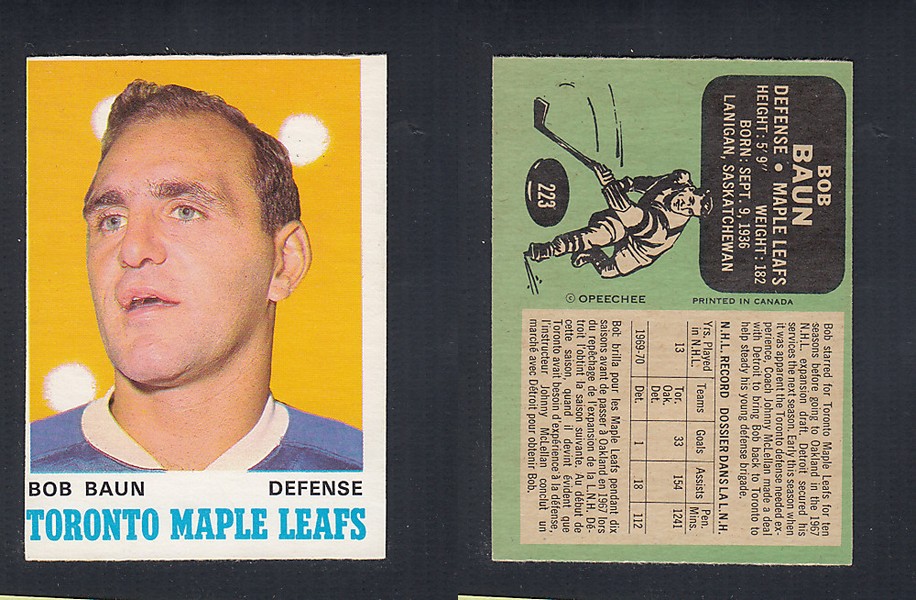 1970-71 O-PEE-CHEE HOCKEY CARD  #223 B. BAUN photo