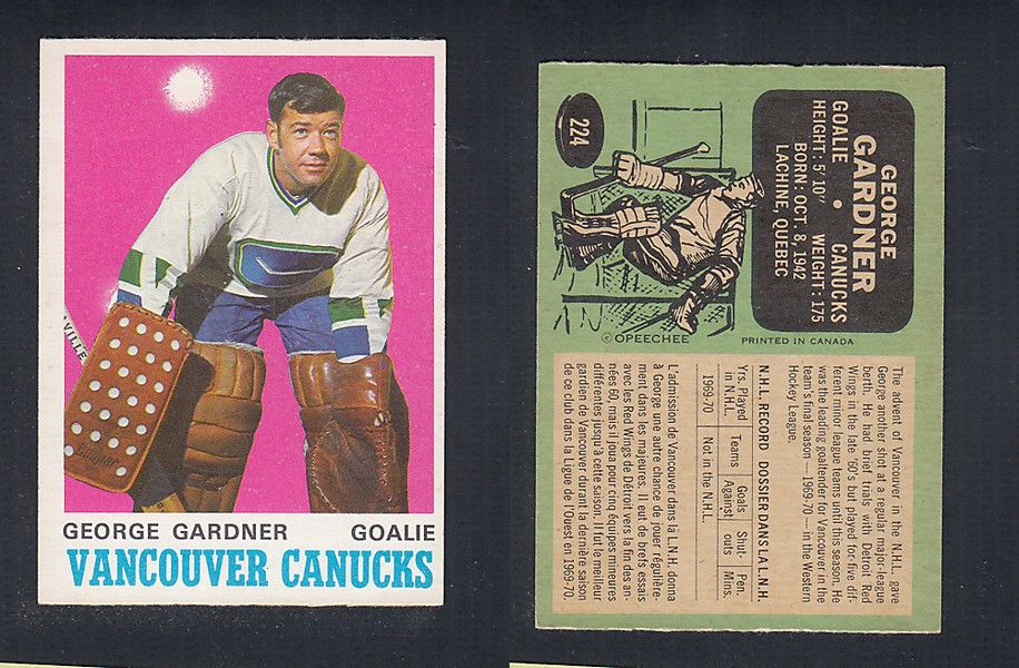1970-71 O-PEE-CHEE HOCKEY CARD  #224 G. GARDNER photo