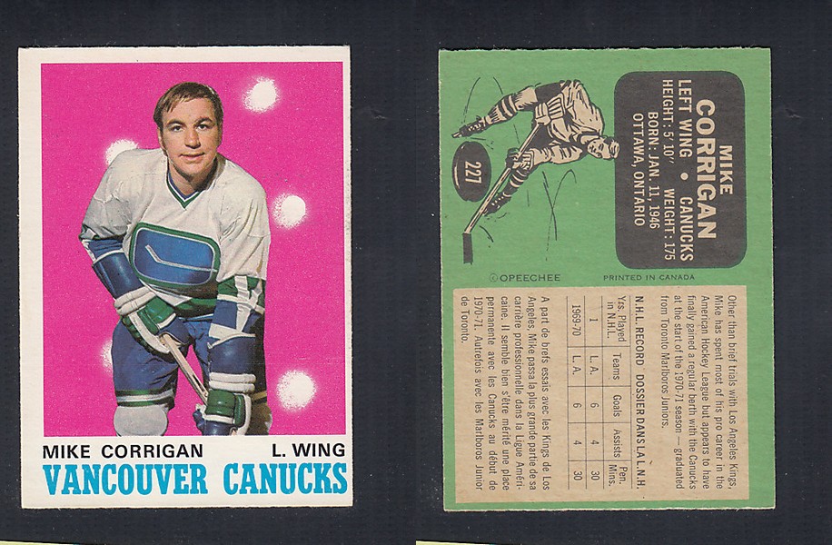 1970-71 O-PEE-CHEE HOCKEY CARD  #227 M. CORRIGAN photo