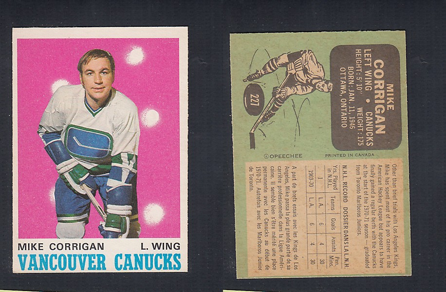 1970-71 O-PEE-CHEE HOCKEY CARD  #227 M. CORRIGAN photo