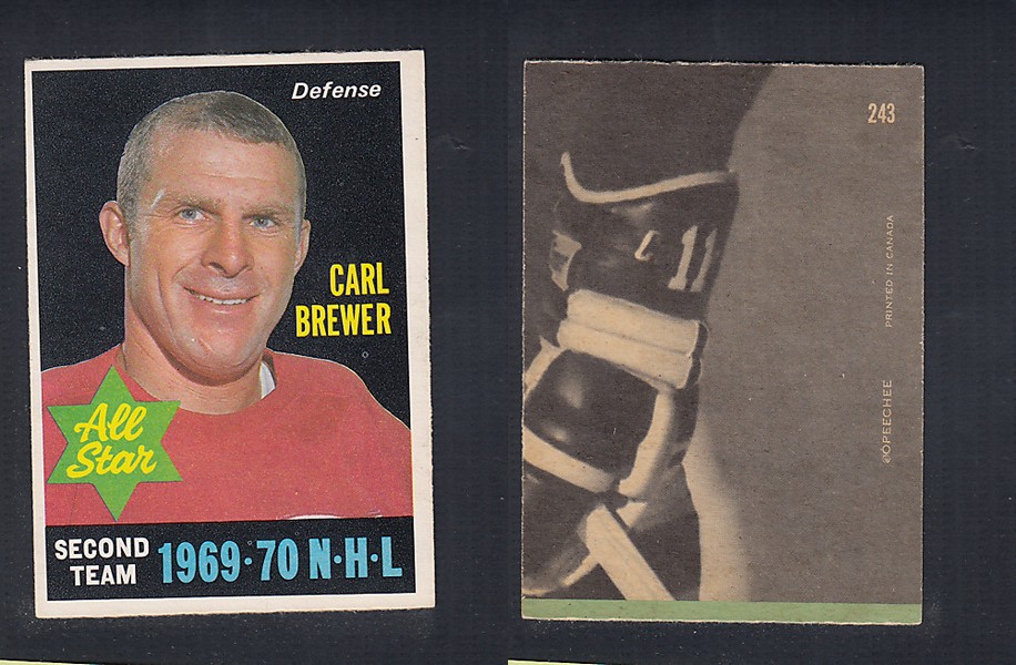 1970-71 O-PEE-CHEE HOCKEY CARD  #243 ALL STAR: CARL BREWER photo