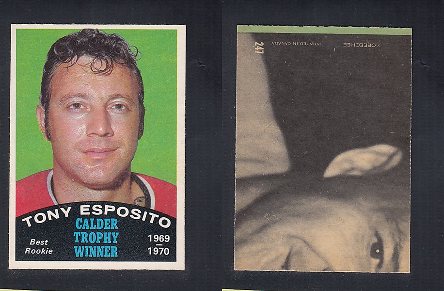 1970-71 O-PEE-CHEE HOCKEY CARD  #247 CALDER TROPHY AWARD WINNER: TONY ESPOSITO photo