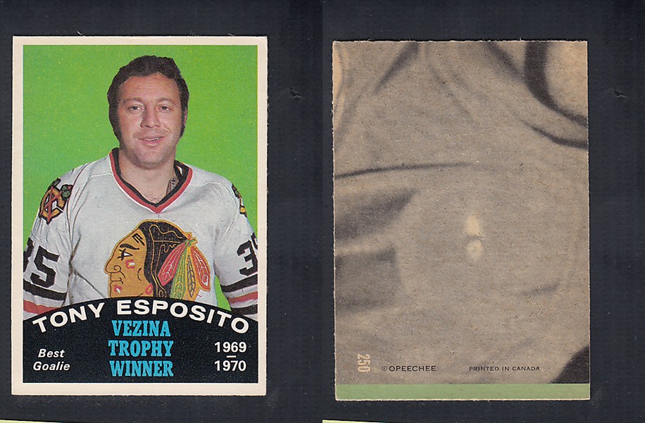 1970-71 O-PEE-CHEE HOCKEY CARD  #250 VEZINA TROPHY AWARD WINNER: TONY ESPOSITO photo