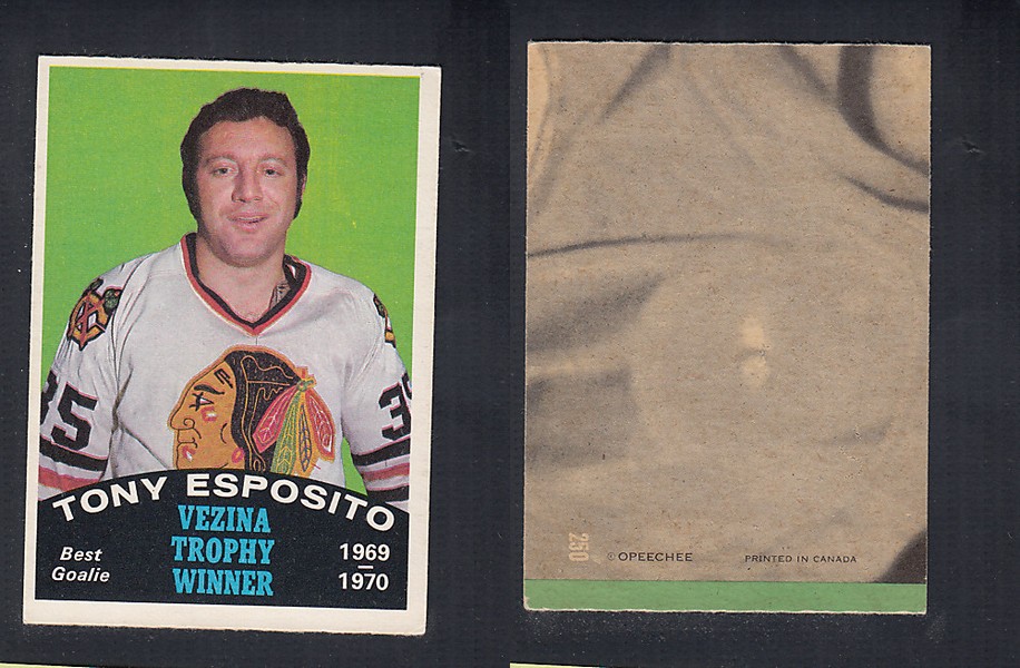 1970-71 O-PEE-CHEE HOCKEY CARD  #250 VEZINA TROPHY AWARD WINNER: TONY ESPOSITO photo