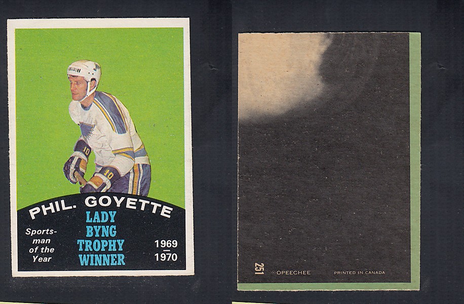 1970-71 O-PEE-CHEE HOCKEY CARD  #251 LADY BYNG TROPHY AWARD WINNER: PHIL. GOYETTE photo