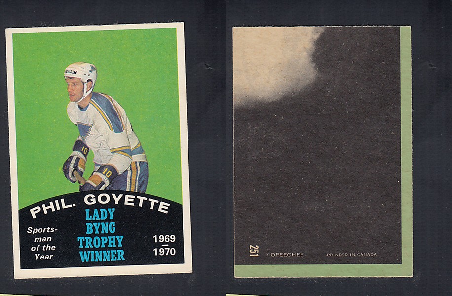 1970-71 O-PEE-CHEE HOCKEY CARD  #251 LADY BYNG TROPHY AWARD WINNER: PHIL. GOYETTE photo