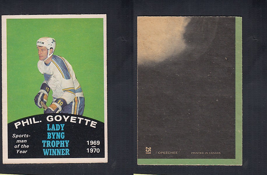 1970-71 O-PEE-CHEE HOCKEY CARD  #251 LADY BYNG TROPHY AWARD WINNER: PHIL. GOYETTE photo