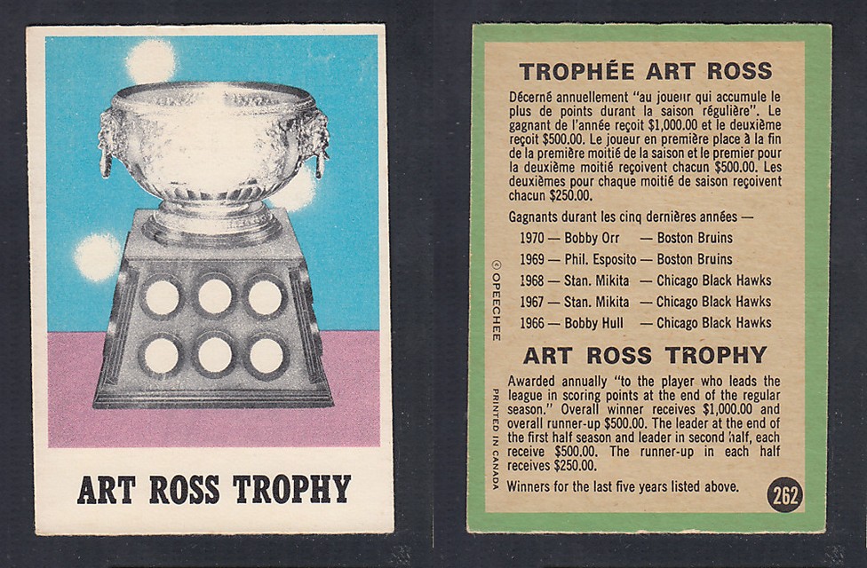 1970-71 O-PEE-CHEE HOCKEY CARD  #262 ART ROSS TROPHY photo