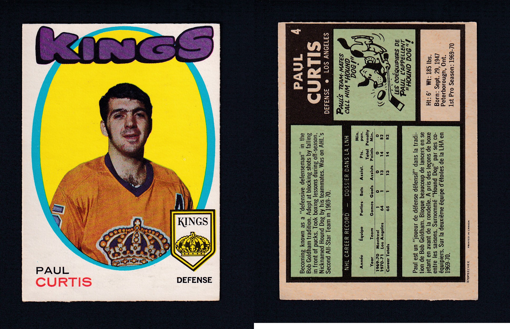 1971-72 O-PEE-CHEE HOCKEY CARD #4 P. CURTIS photo 1971-72 O-PEE-CHEE HOCKEY CARD #4 P. CURTIS photo