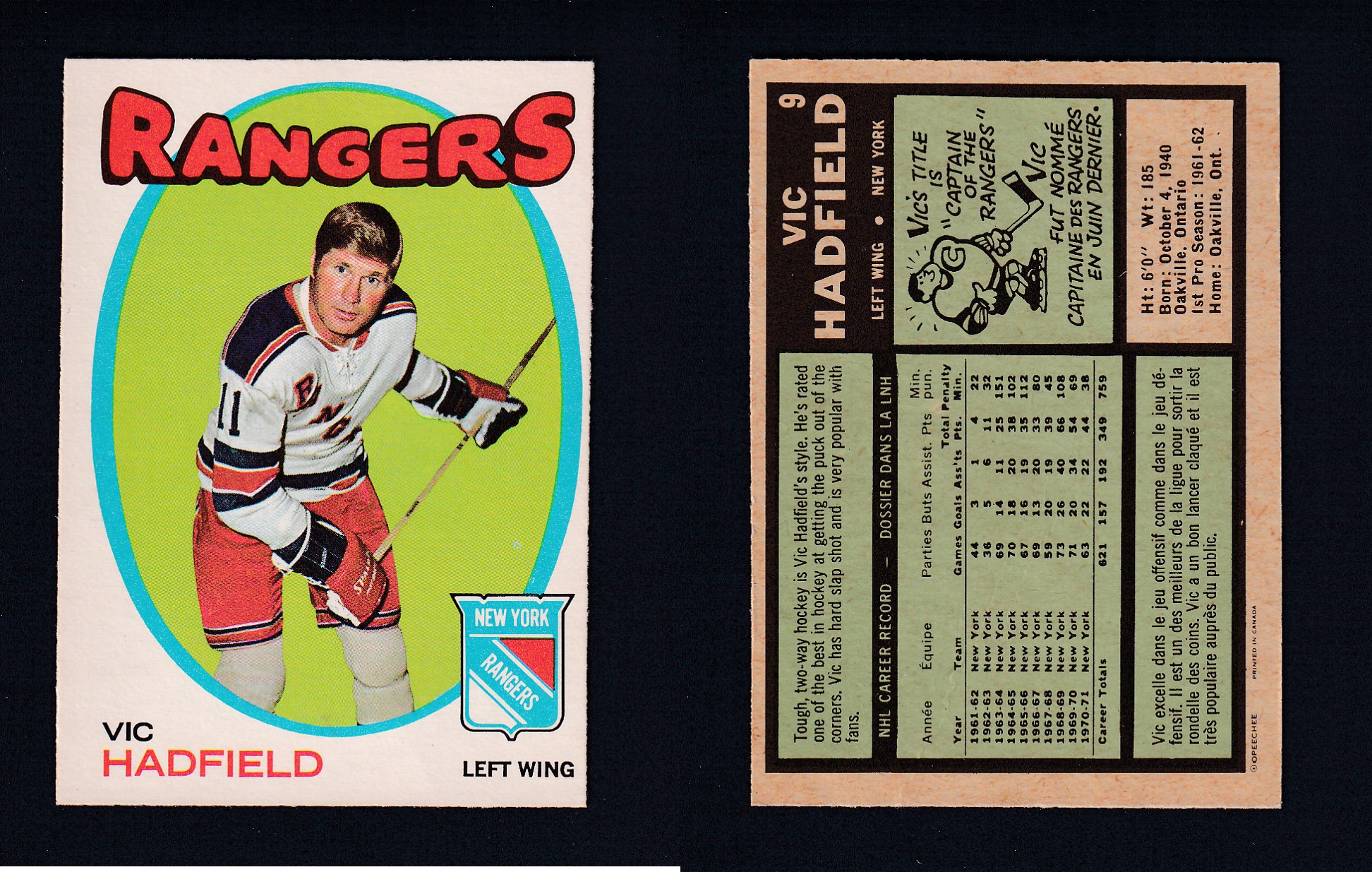 1971-72 O-PEE-CHEE HOCKEY CARD #9 V. HADFIELD photo