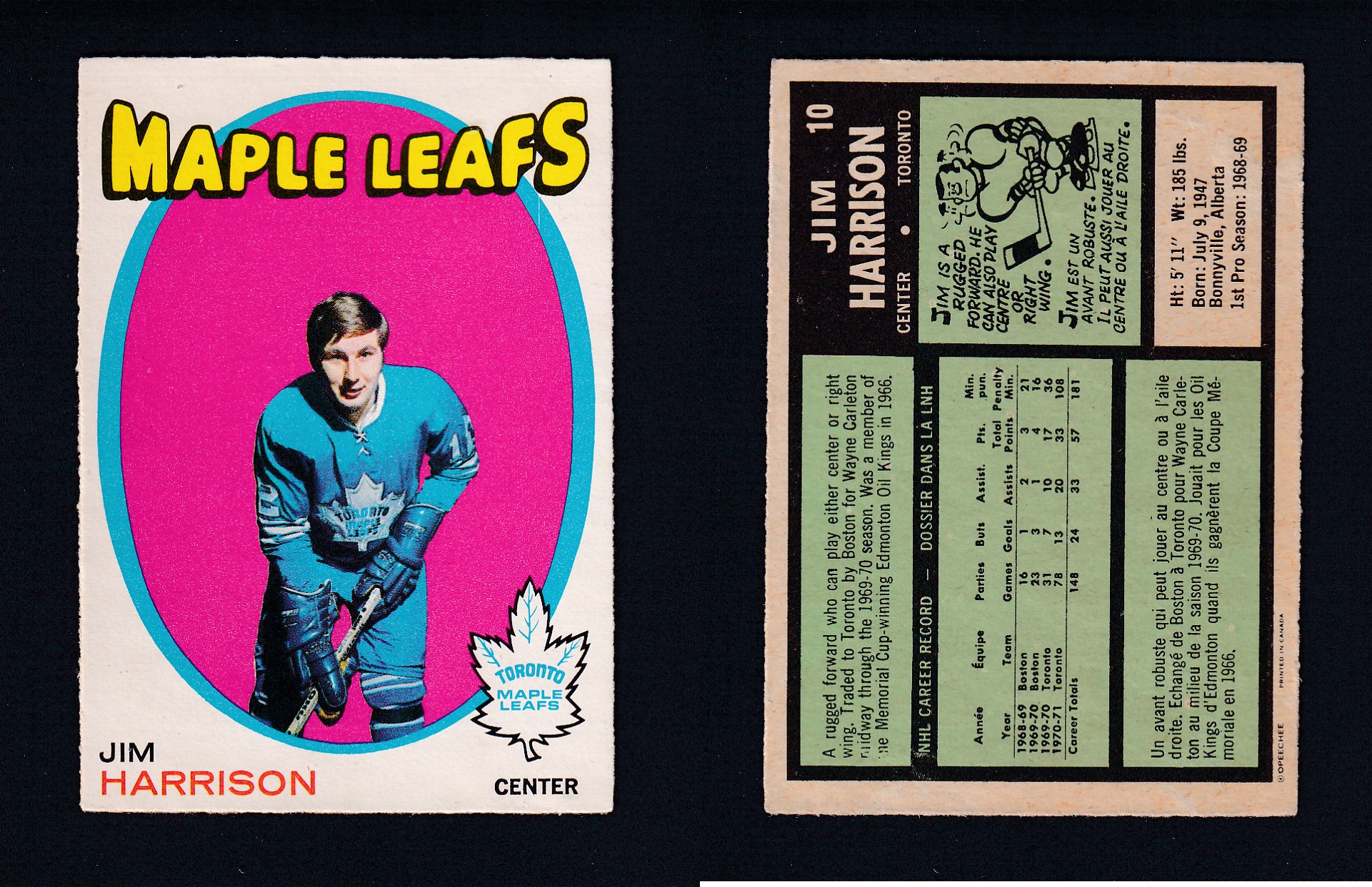 1971-72 O-PEE-CHEE HOCKEY CARD #10 J. HARRISON photo 1971-72 O-PEE-CHEE HOCKEY CARD #10 J. HARRISON photo