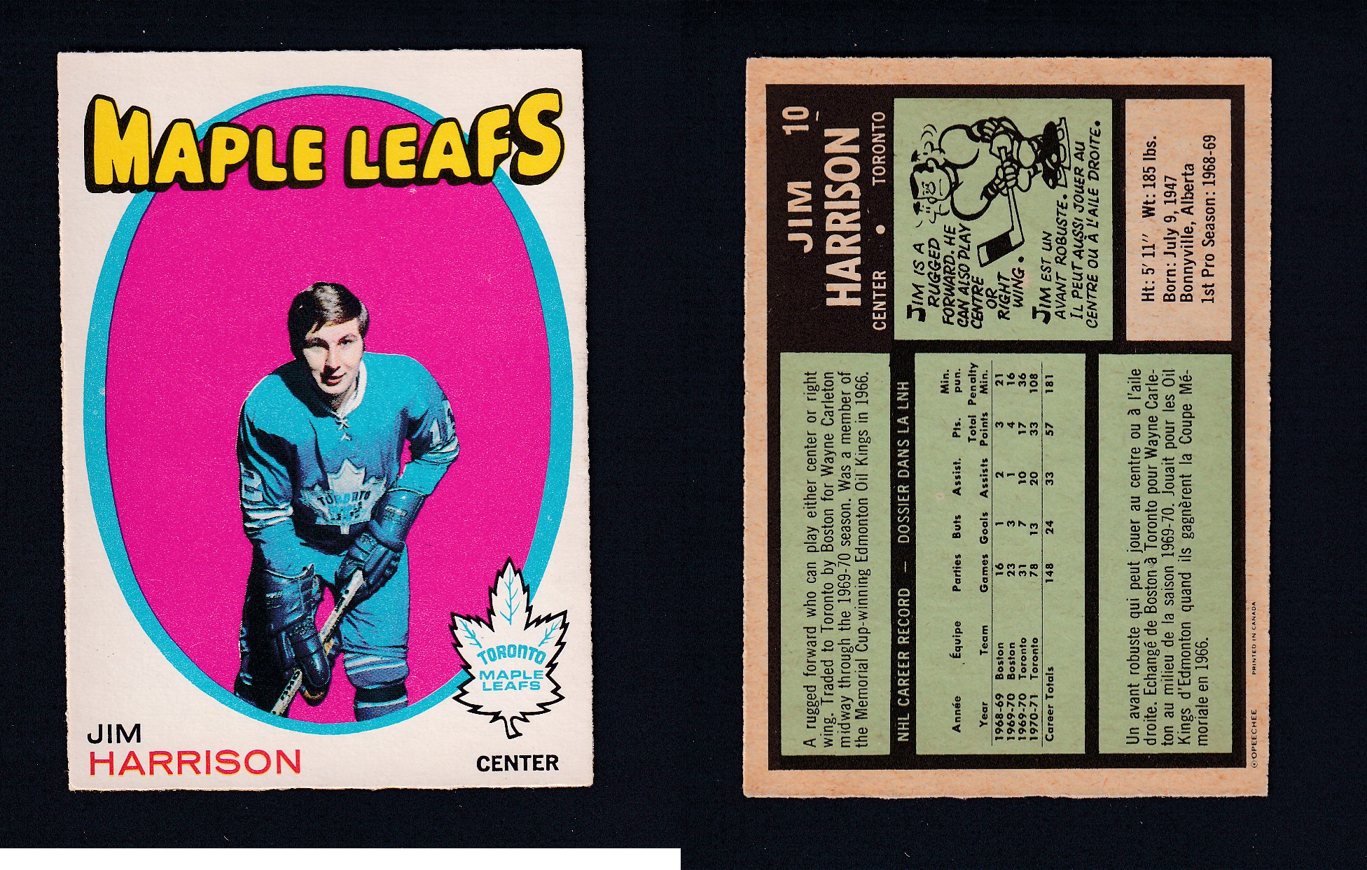 1971-72 O-PEE-CHEE HOCKEY CARD #10 J. HARRISON photo 1971-72 O-PEE-CHEE HOCKEY CARD #10 J. HARRISON photo