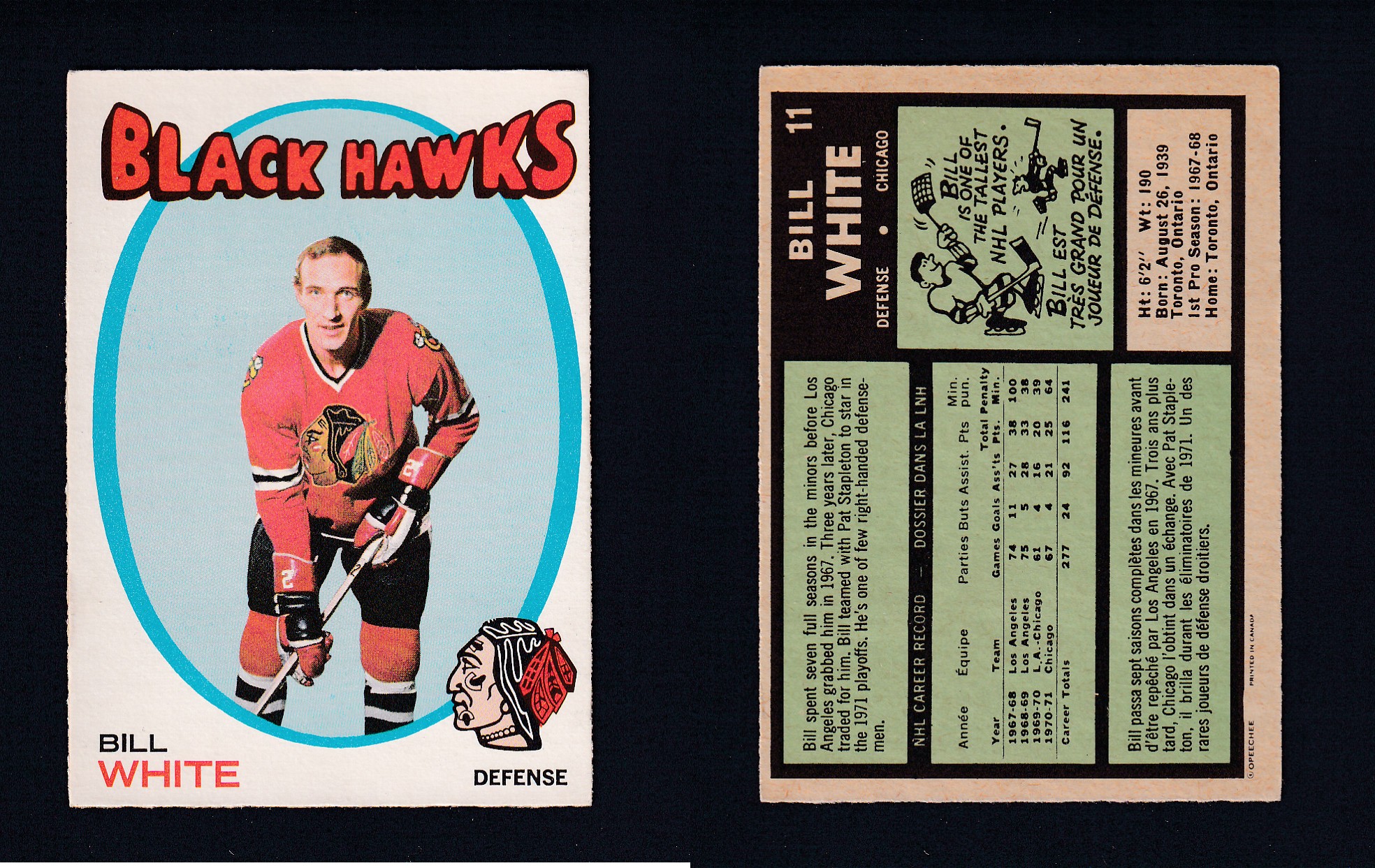 1971-72 O-PEE-CHEE HOCKEY CARD #11 B. WHITE photo 1971-72 O-PEE-CHEE HOCKEY CARD #11 B. WHITE photo