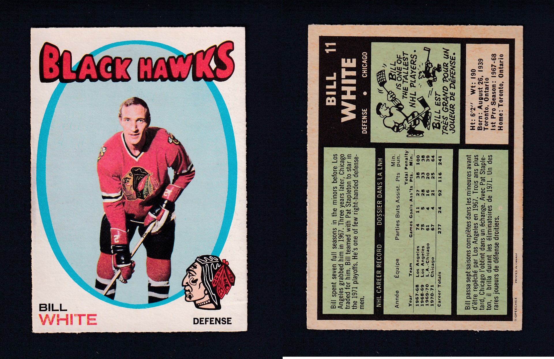 1971-72 O-PEE-CHEE HOCKEY CARD #11 B. WHITE photo 1971-72 O-PEE-CHEE HOCKEY CARD #11 B. WHITE photo