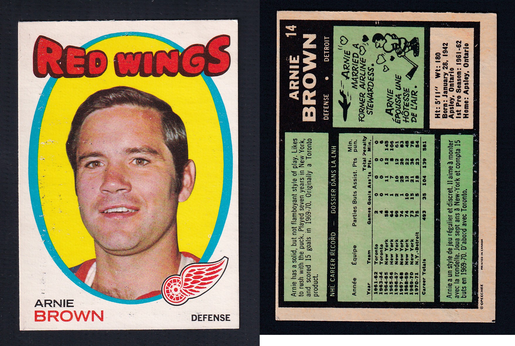 1971-72 O-PEE-CHEE HOCKEY CARD #14 A. BROWN photo 1971-72 O-PEE-CHEE HOCKEY CARD #14 A. BROWN photo