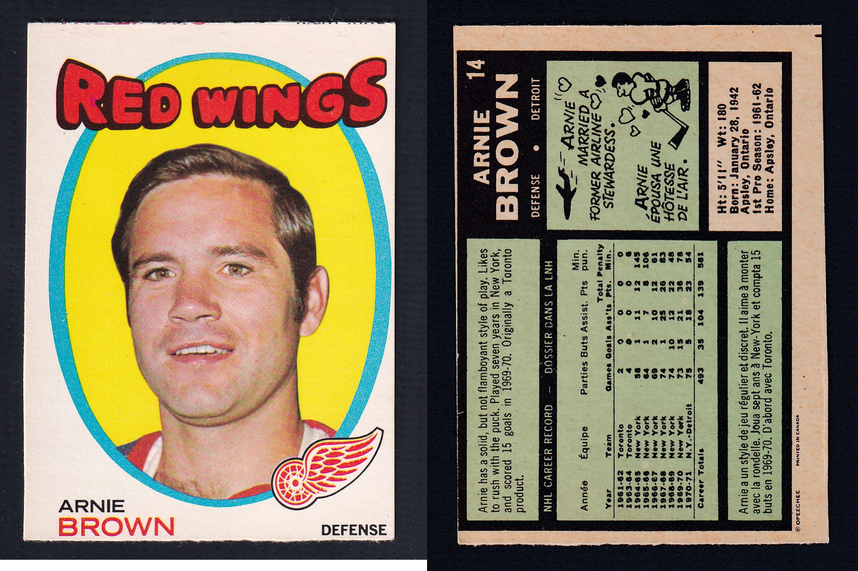 1971-72 O-PEE-CHEE HOCKEY CARD #14 A. BROWN photo 1971-72 O-PEE-CHEE HOCKEY CARD #14 A. BROWN photo