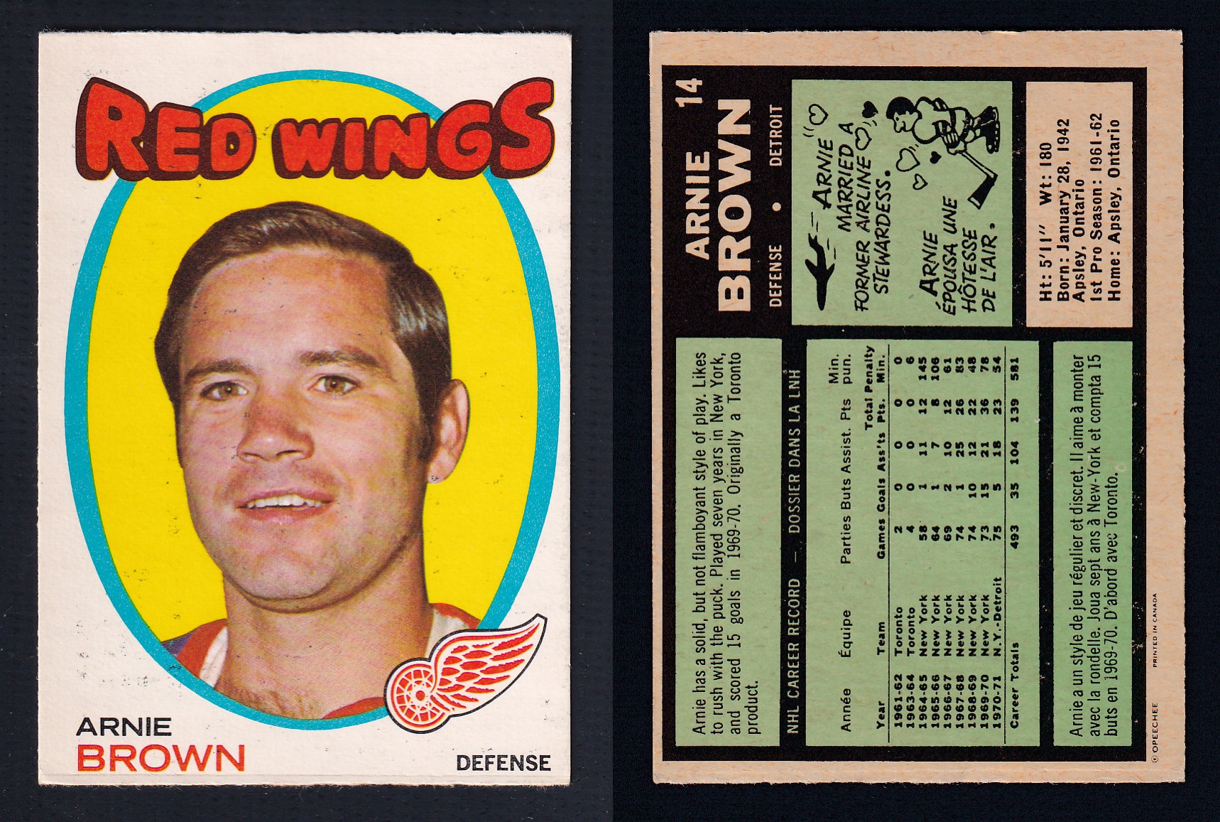 1971-72 O-PEE-CHEE HOCKEY CARD #14 A. BROWN photo 1971-72 O-PEE-CHEE HOCKEY CARD #14 A. BROWN photo