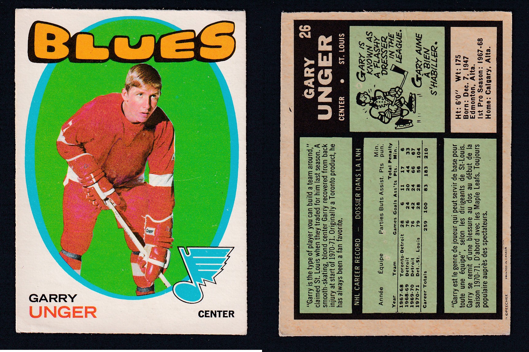 1971-72 O-PEE-CHEE HOCKEY CARD #26 G. UNGER photo