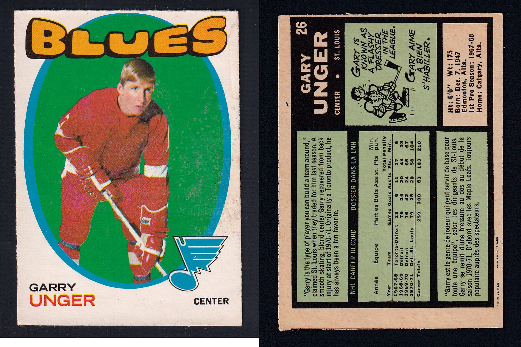 1971-72 O-PEE-CHEE HOCKEY CARD #26 G. UNGER photo