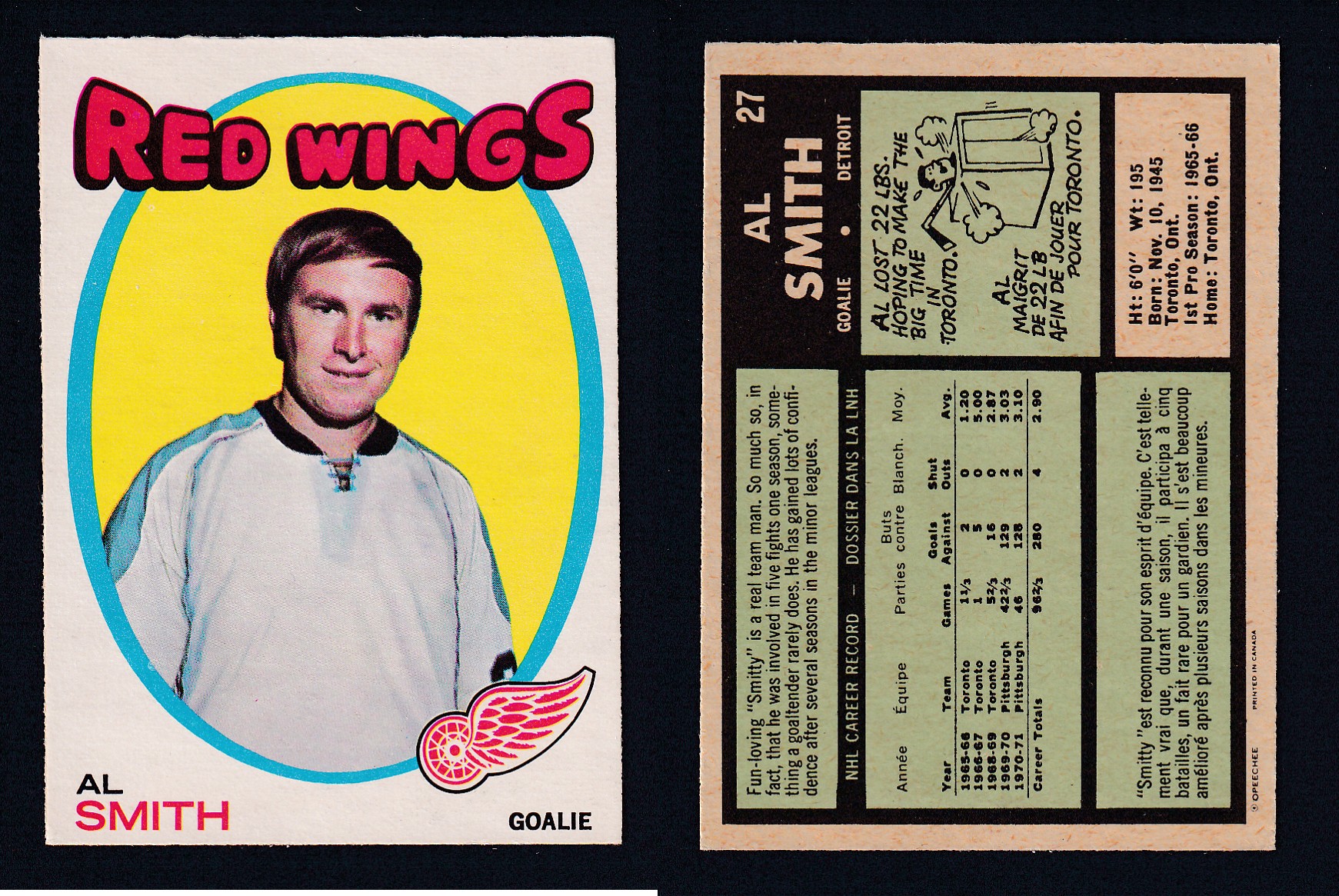 1971-72 O-PEE-CHEE HOCKEY CARD #27 A. SMITH photo 1971-72 O-PEE-CHEE HOCKEY CARD #27 A. SMITH photo