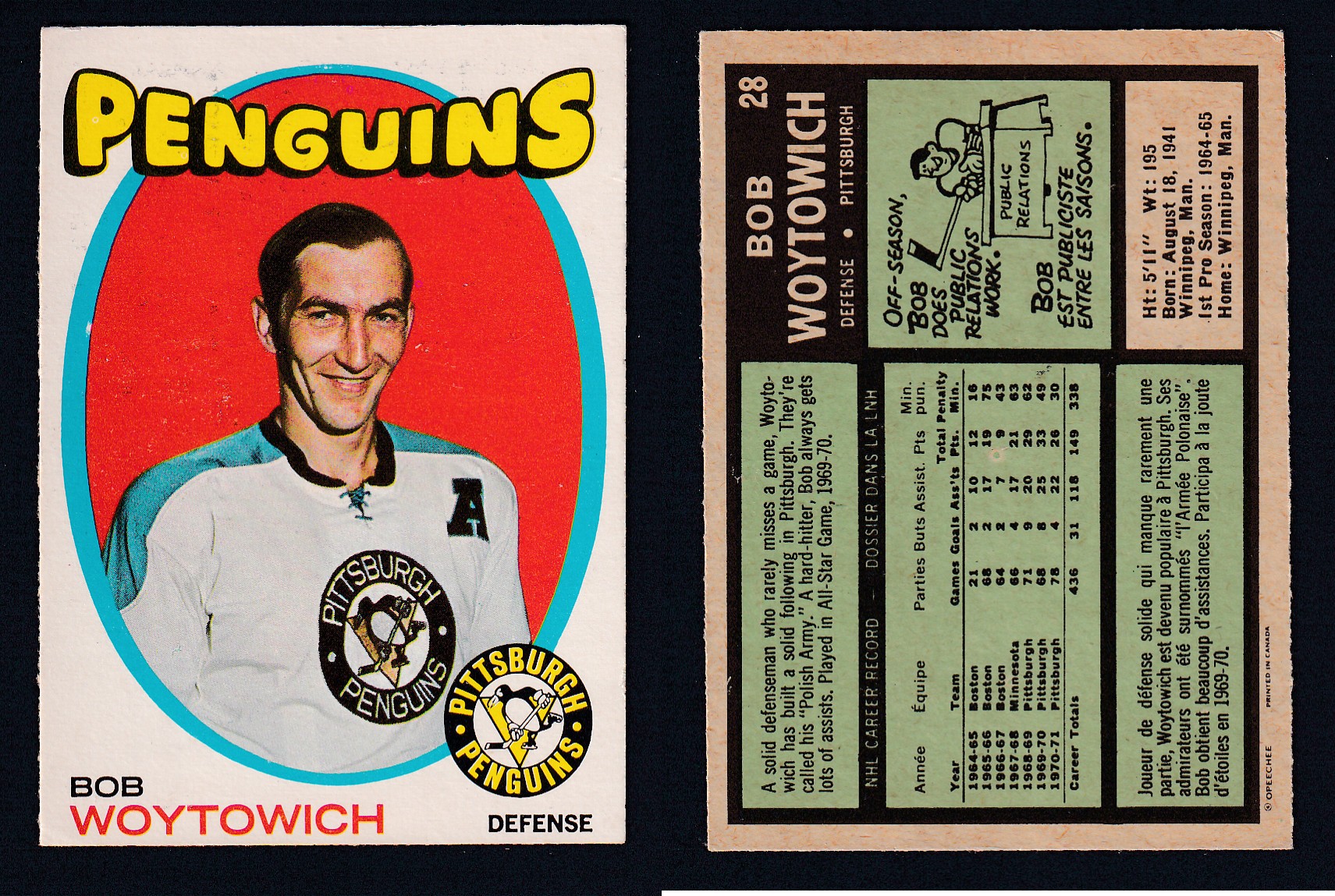 1971-72 O-PEE-CHEE HOCKEY CARD #28 B. WOYTOWICH photo