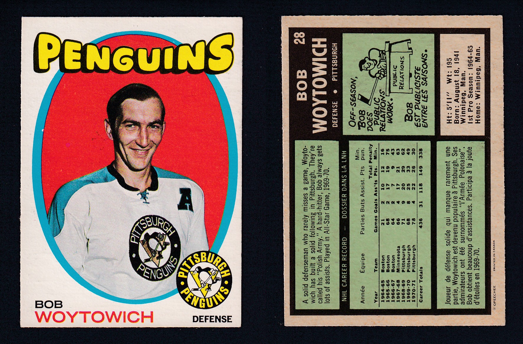 1971-72 O-PEE-CHEE HOCKEY CARD #28 B. WOYTOWICH photo
