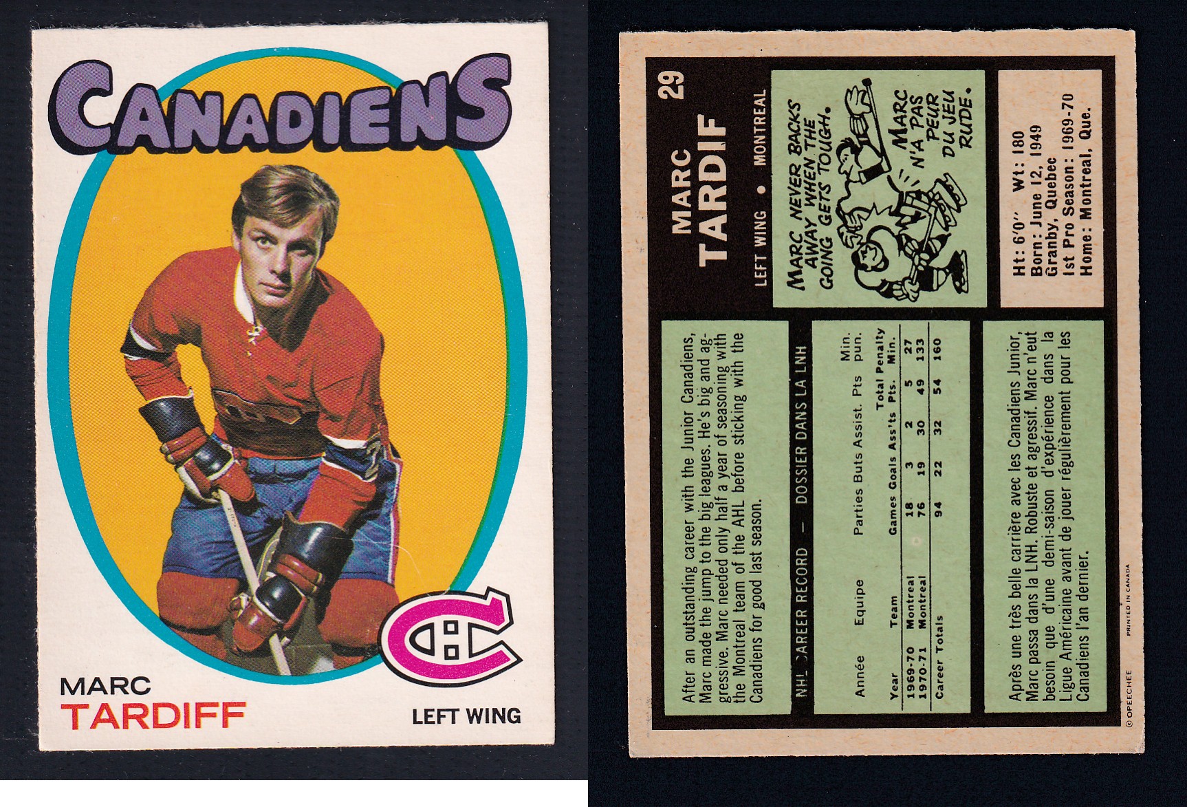 1971-72 O-PEE-CHEE HOCKEY CARD #29 M. TARDIFF photo