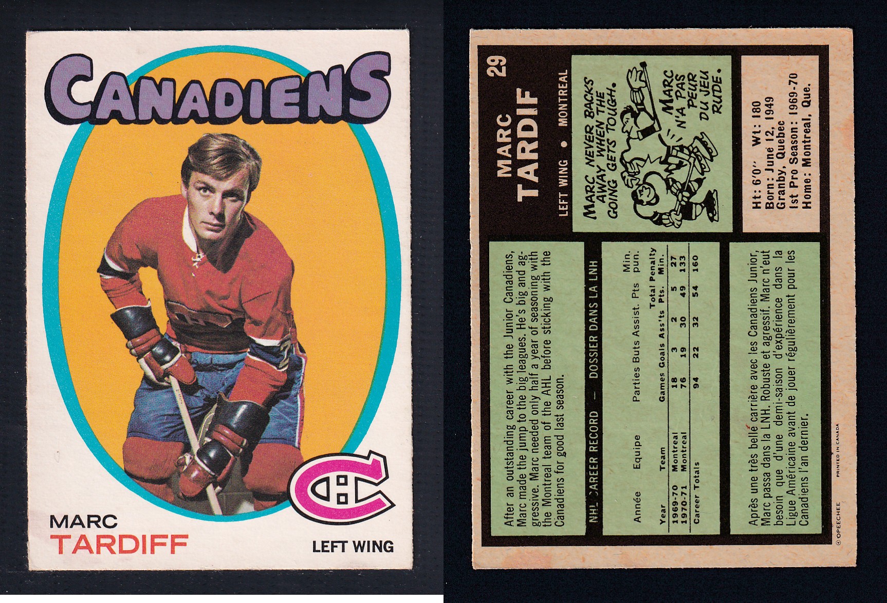 1971-72 O-PEE-CHEE HOCKEY CARD #29 M. TARDIFF photo