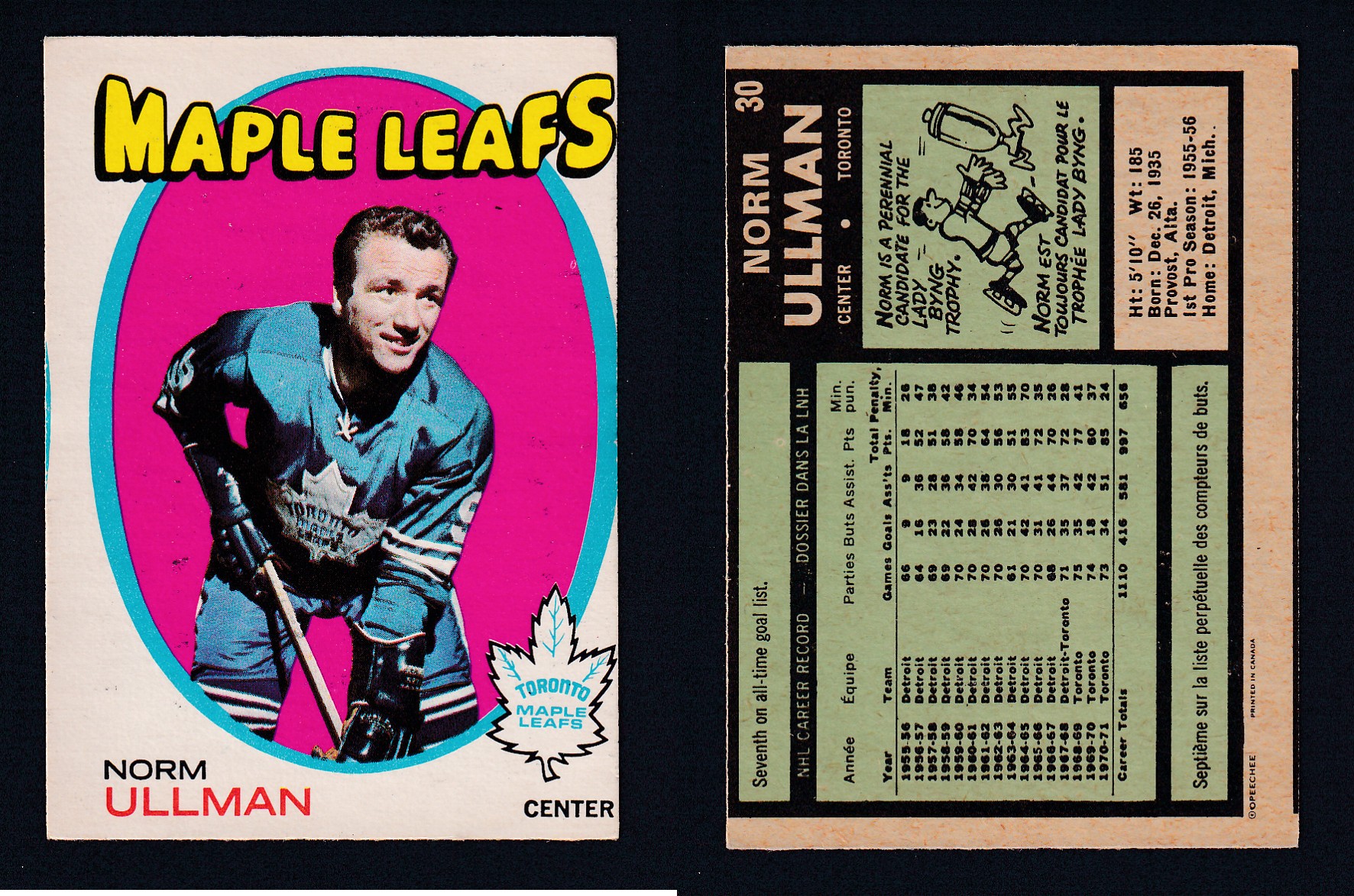 1971-72 O-PEE-CHEE HOCKEY CARD #30 N. ULLMAN photo