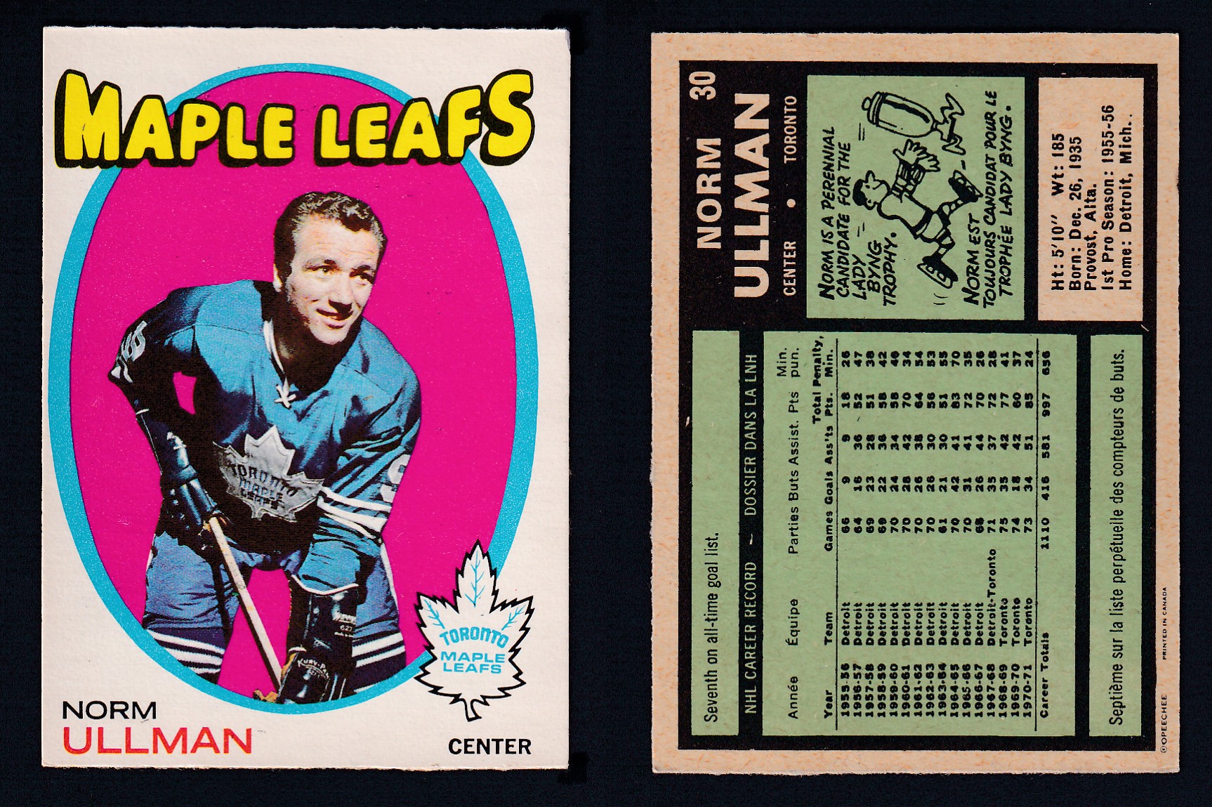 1971-72 O-PEE-CHEE HOCKEY CARD #30 N. ULLMAN photo