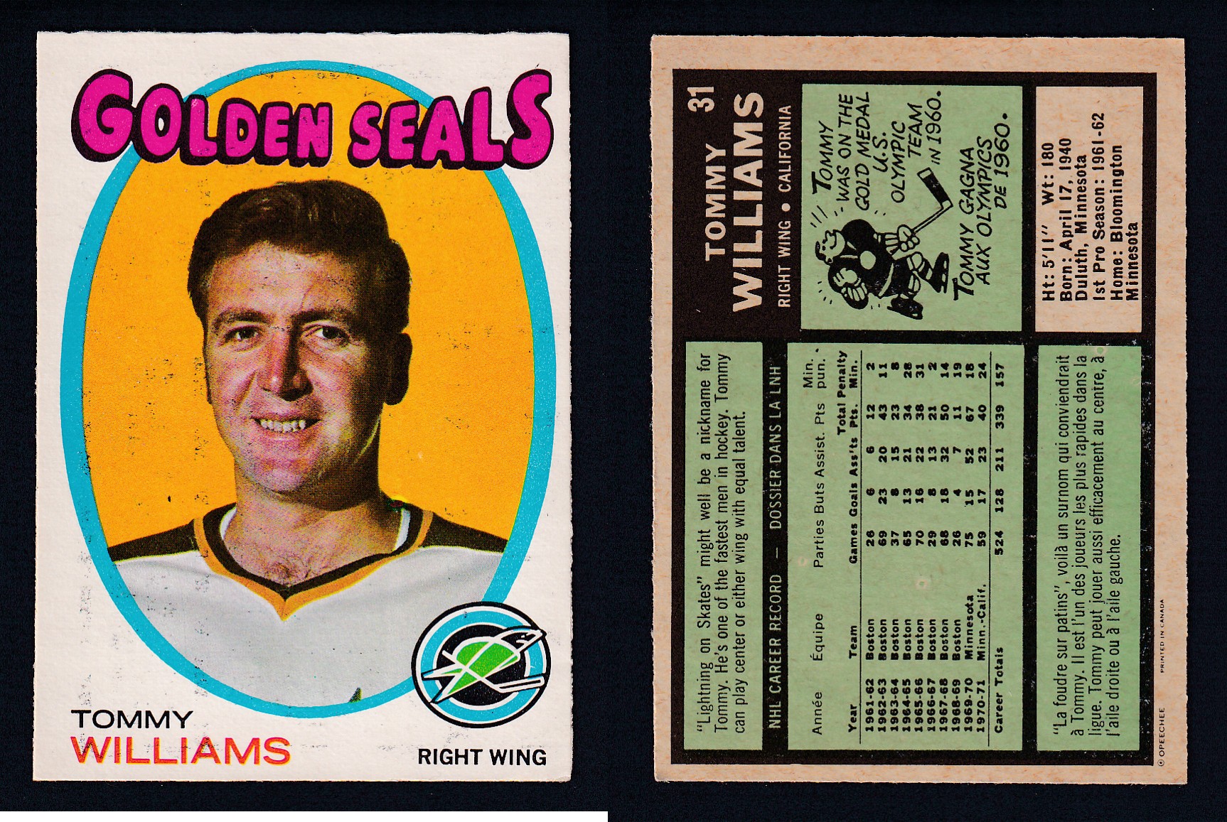 1971-72 O-PEE-CHEE HOCKEY CARD #31 T. WILLIAMS photo