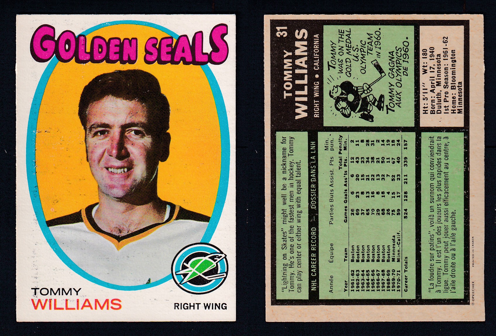 1971-72 O-PEE-CHEE HOCKEY CARD #31 T. WILLIAMS photo