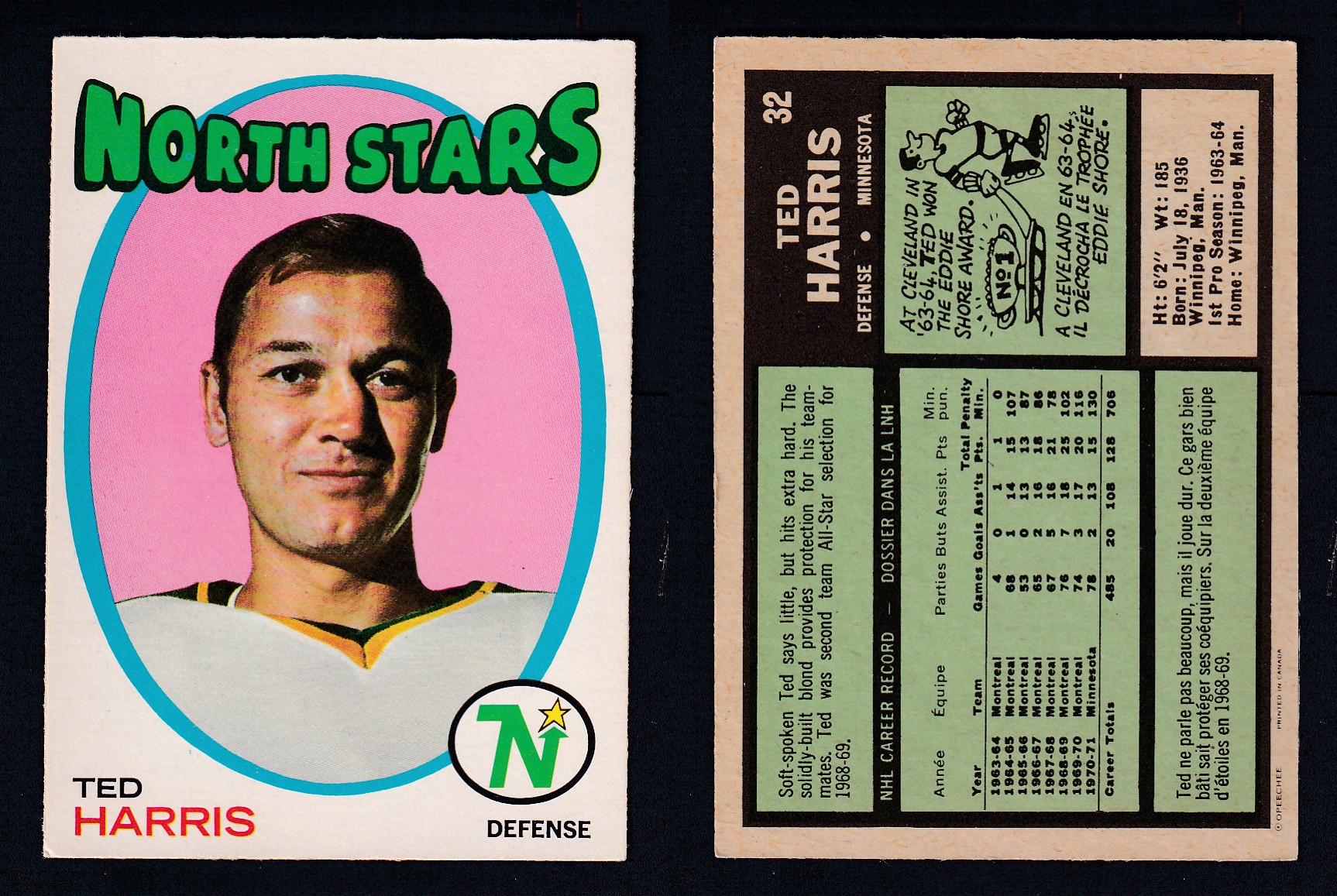 1971-72 O-PEE-CHEE HOCKEY CARD #32 T. HARRIS photo