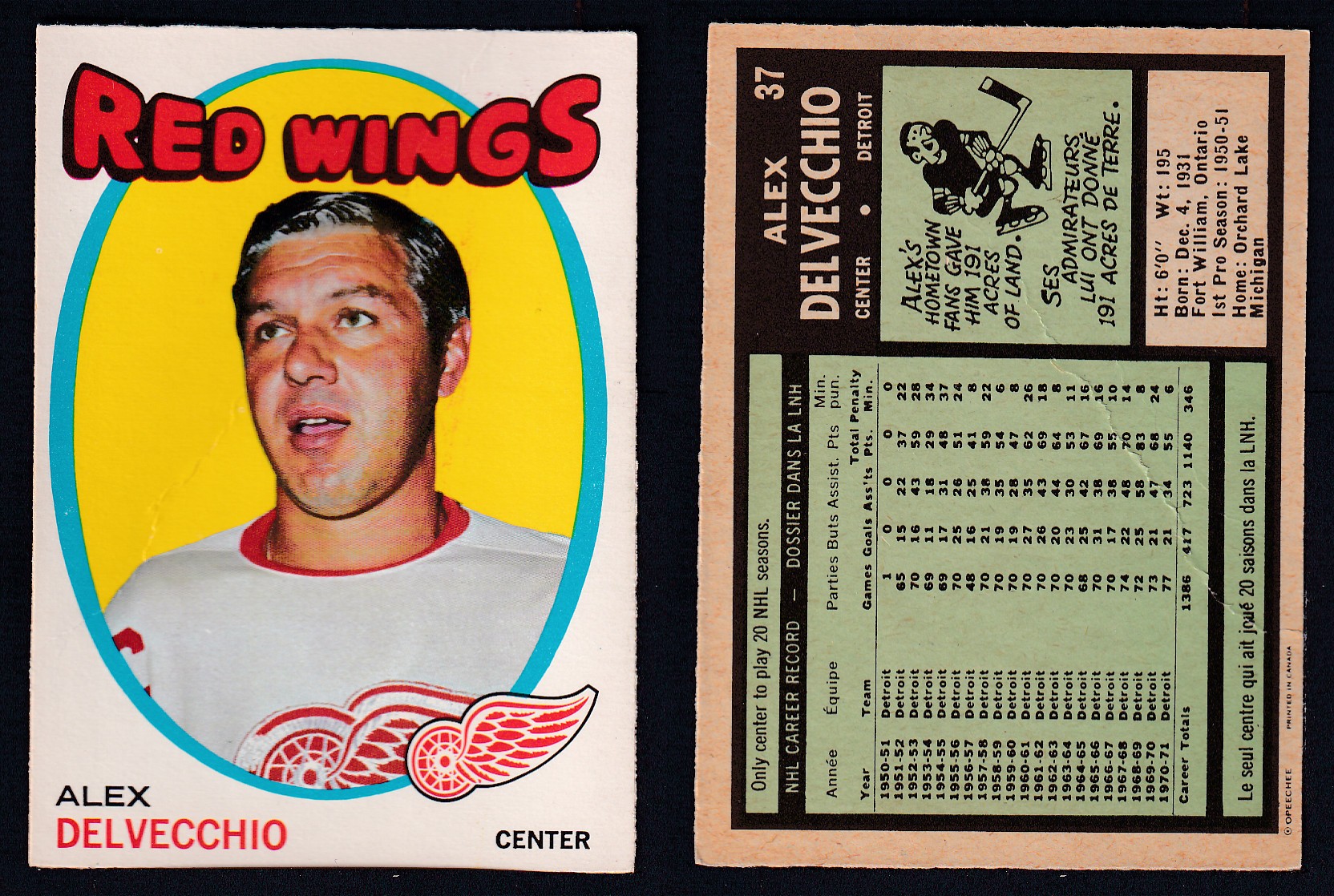 1971-72 O-PEE-CHEE HOCKEY CARD #37 A. DELVECCHIO photo 1971-72 O-PEE-CHEE HOCKEY CARD #37 A. DELVECCHIO photo