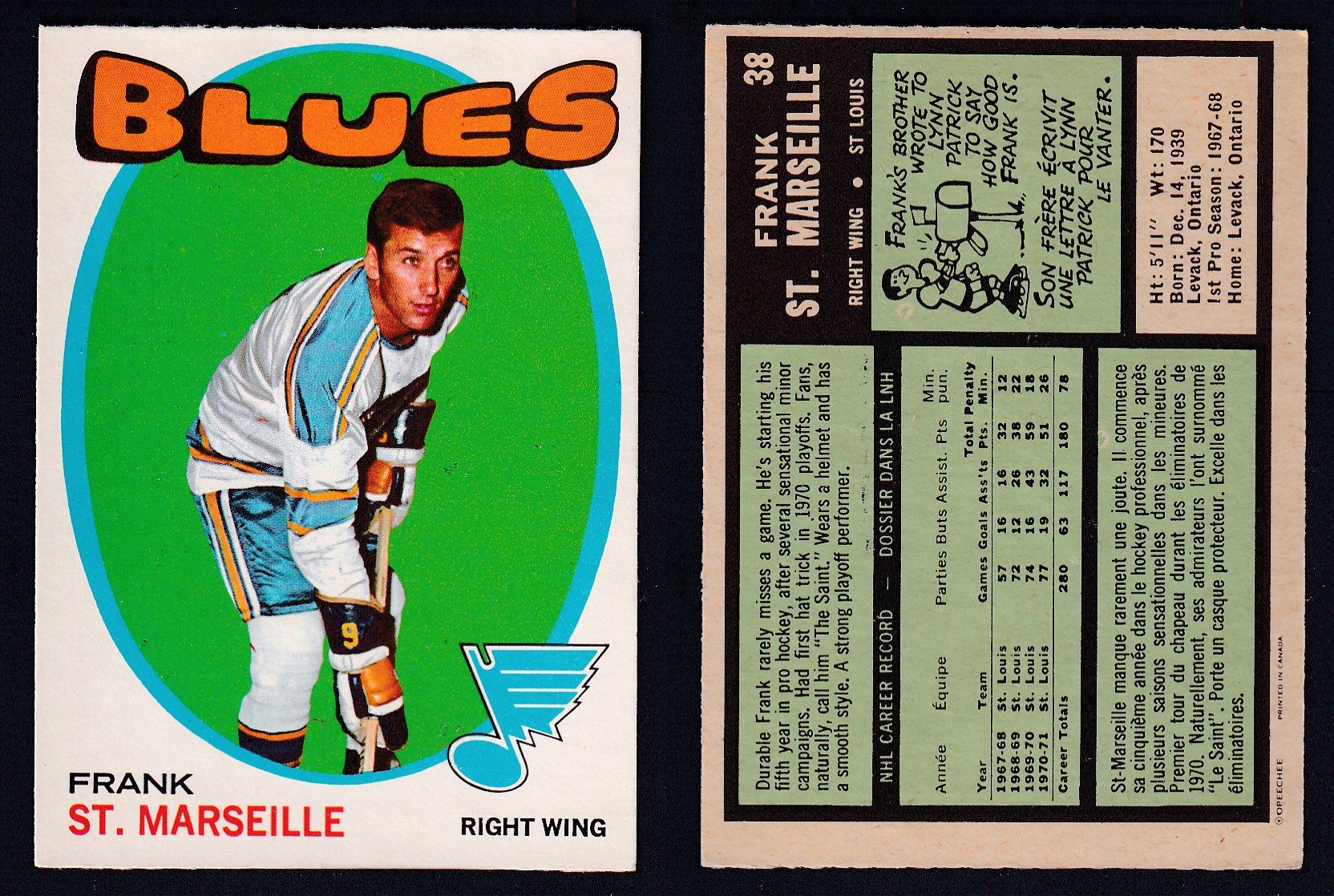 1971-72 O-PEE-CHEE HOCKEY CARD #38 F. ST. MARSEILLE photo