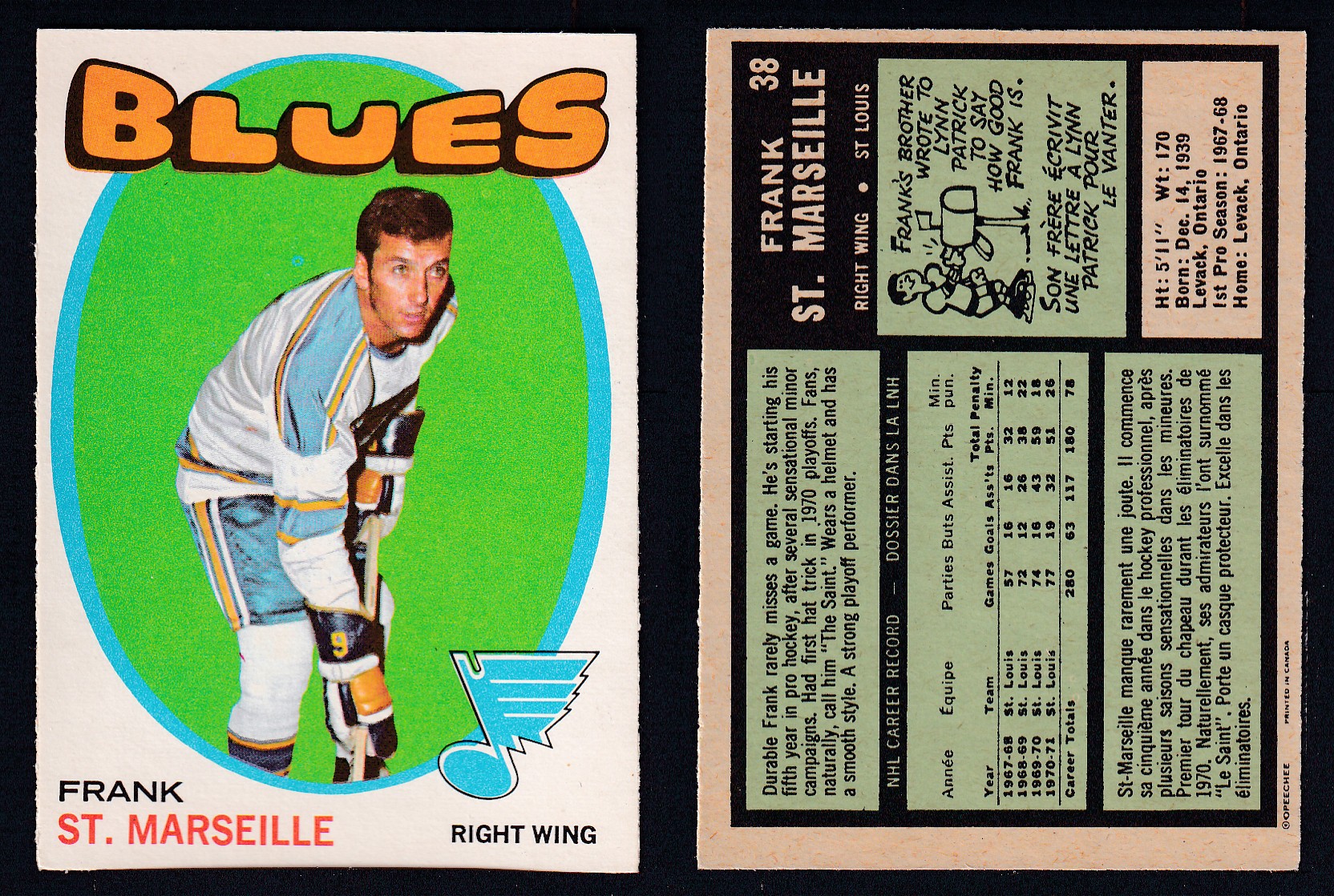 1971-72 O-PEE-CHEE HOCKEY CARD #38 F. ST. MARSEILLE photo