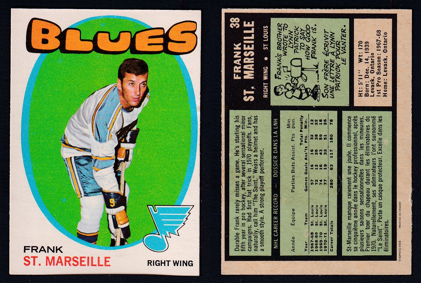 1971-72 O-PEE-CHEE HOCKEY CARD #38 F. ST. MARSEILLE photo