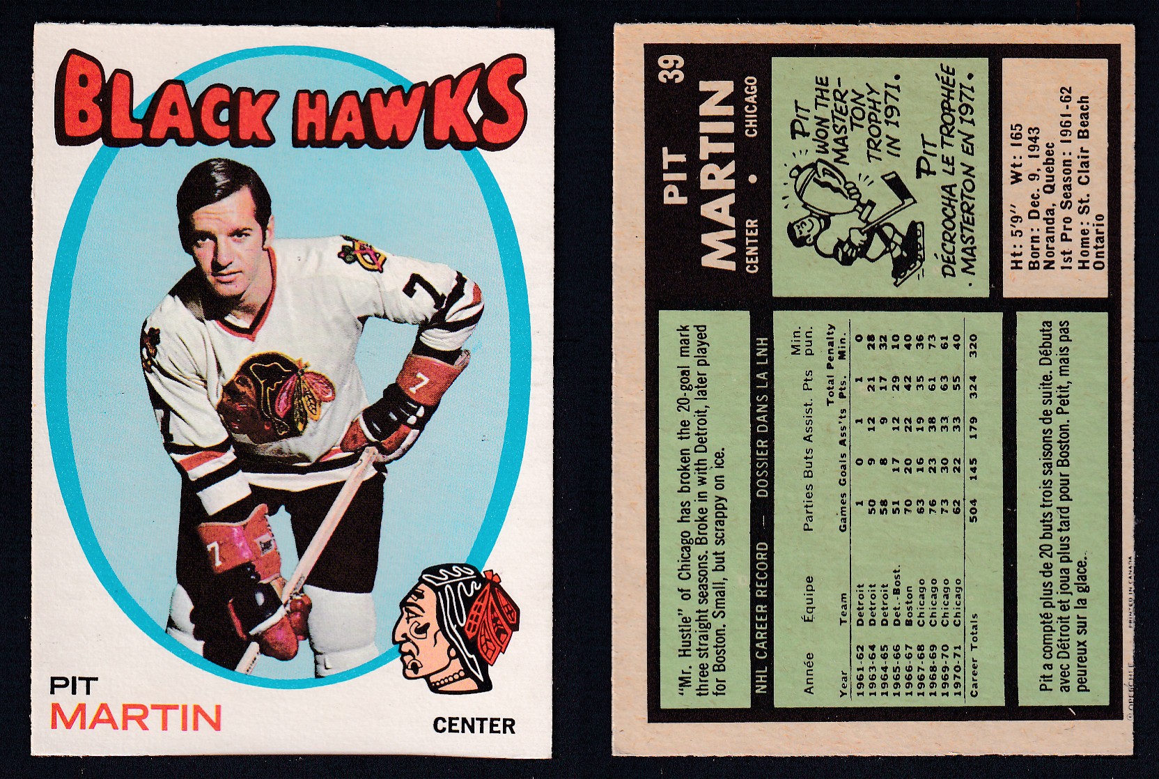 1971-72 O-PEE-CHEE HOCKEY CARD #39 P. MARTIN photo