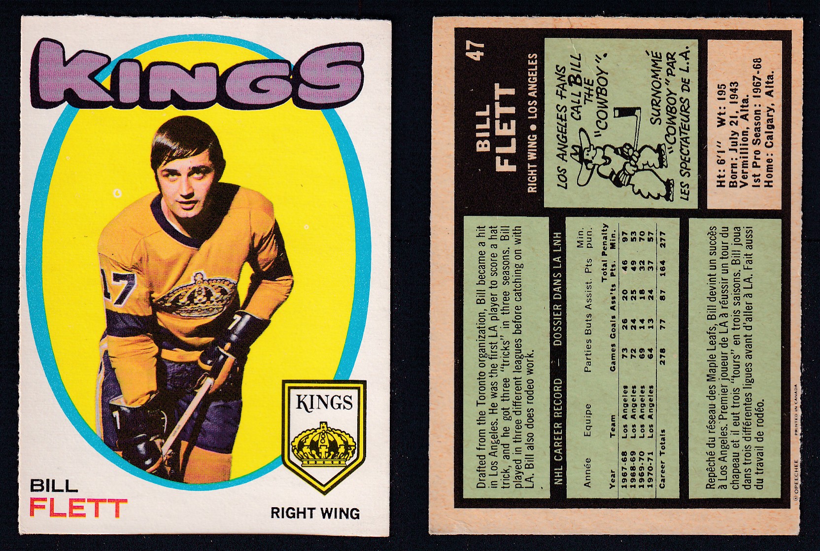 1971-72 O-PEE-CHEE HOCKEY CARD #47 B. FLETT photo 1971-72 O-PEE-CHEE HOCKEY CARD #47 B. FLETT photo