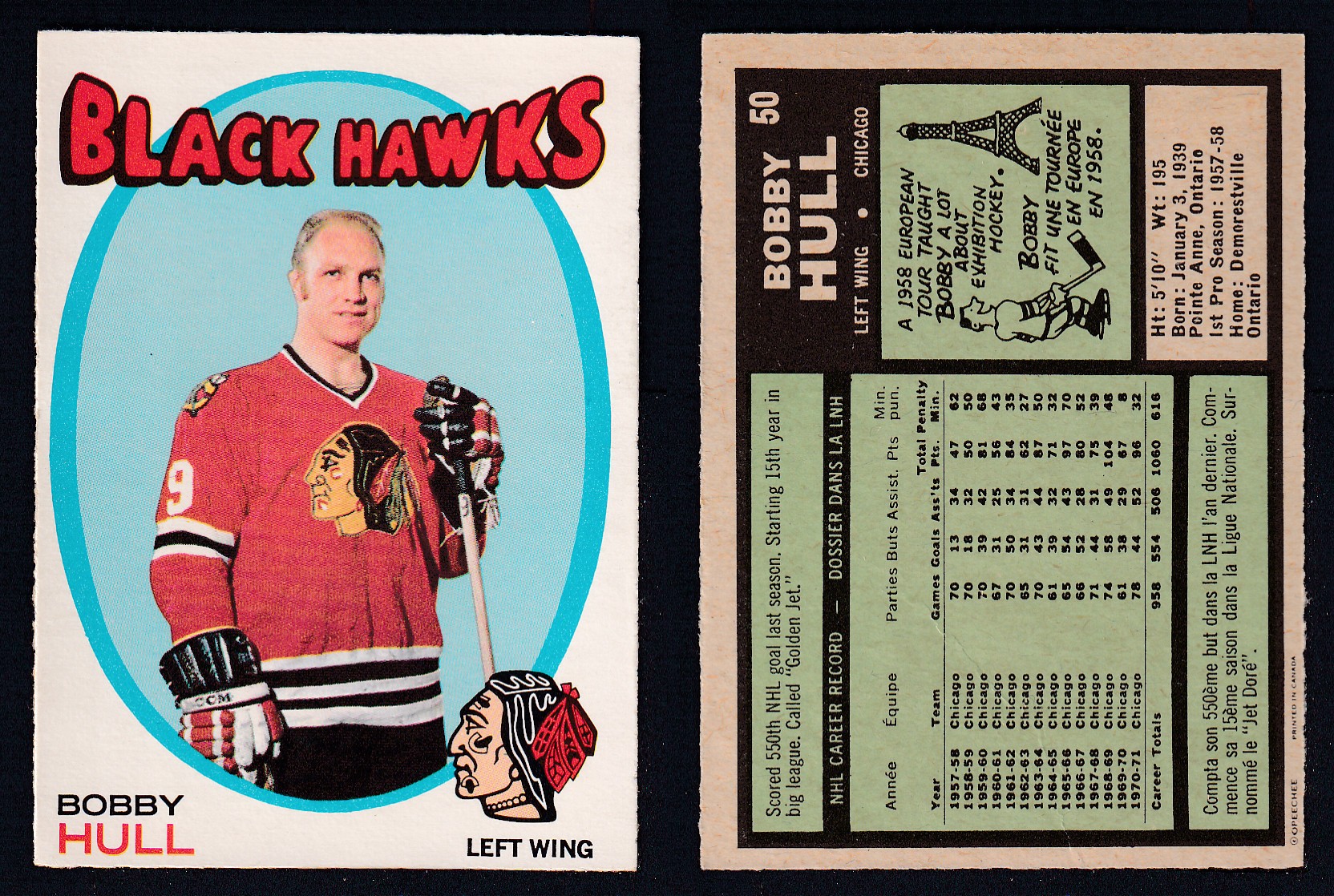 1971-72 O-PEE-CHEE HOCKEY CARD #50 B. HULL photo 1971-72 O-PEE-CHEE HOCKEY CARD #50 B. HULL photo