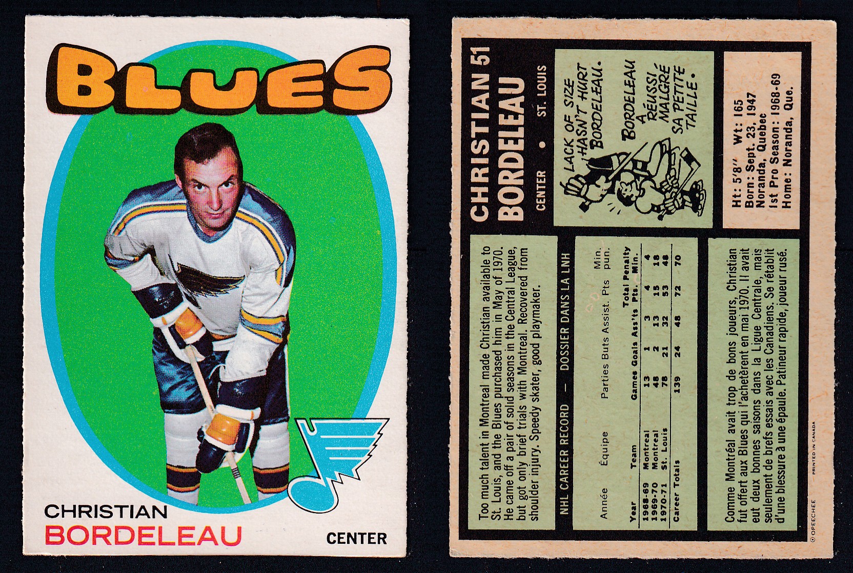 1971-72 O-PEE-CHEE HOCKEY CARD #51 C. BORDELEAU photo 1971-72 O-PEE-CHEE HOCKEY CARD #51 C. BORDELEAU photo