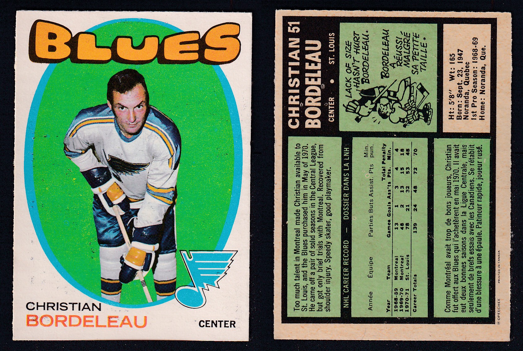 1971-72 O-PEE-CHEE HOCKEY CARD #51 C. BORDELEAU photo 1971-72 O-PEE-CHEE HOCKEY CARD #51 C. BORDELEAU photo