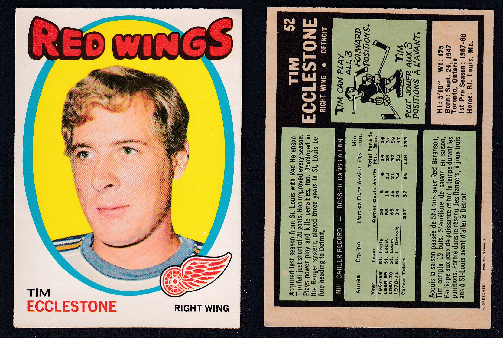 1971-72 O-PEE-CHEE HOCKEY CARD #52 T. ECCLESTONE photo 1971-72 O-PEE-CHEE HOCKEY CARD #52 T. ECCLESTONE photo
