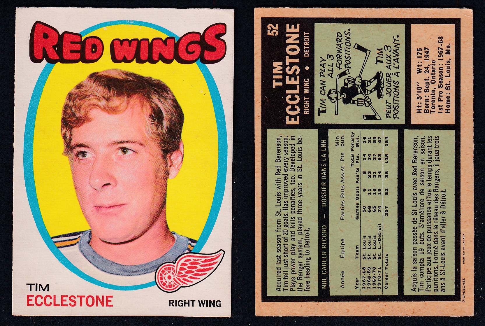 1971-72 O-PEE-CHEE HOCKEY CARD #52 T. ECCLESTONE photo 1971-72 O-PEE-CHEE HOCKEY CARD #52 T. ECCLESTONE photo