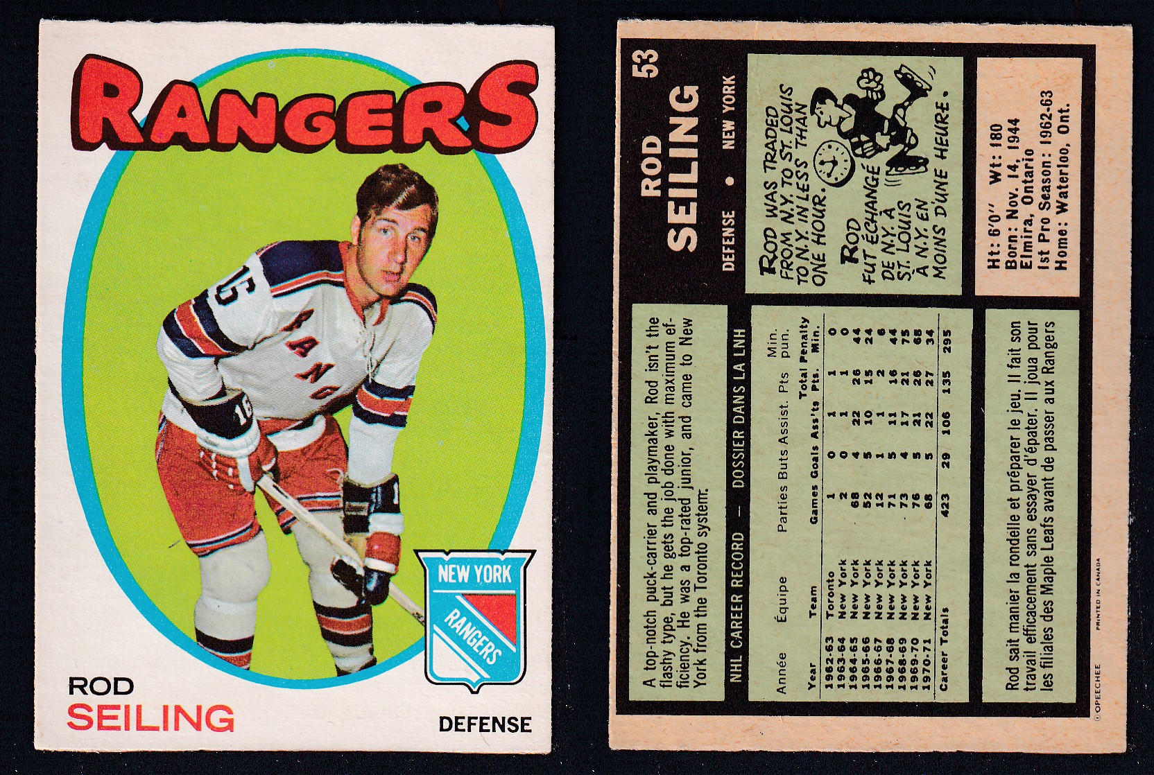 1971-72 O-PEE-CHEE HOCKEY CARD #53 R. SEILING photo 1971-72 O-PEE-CHEE HOCKEY CARD #53 R. SEILING photo