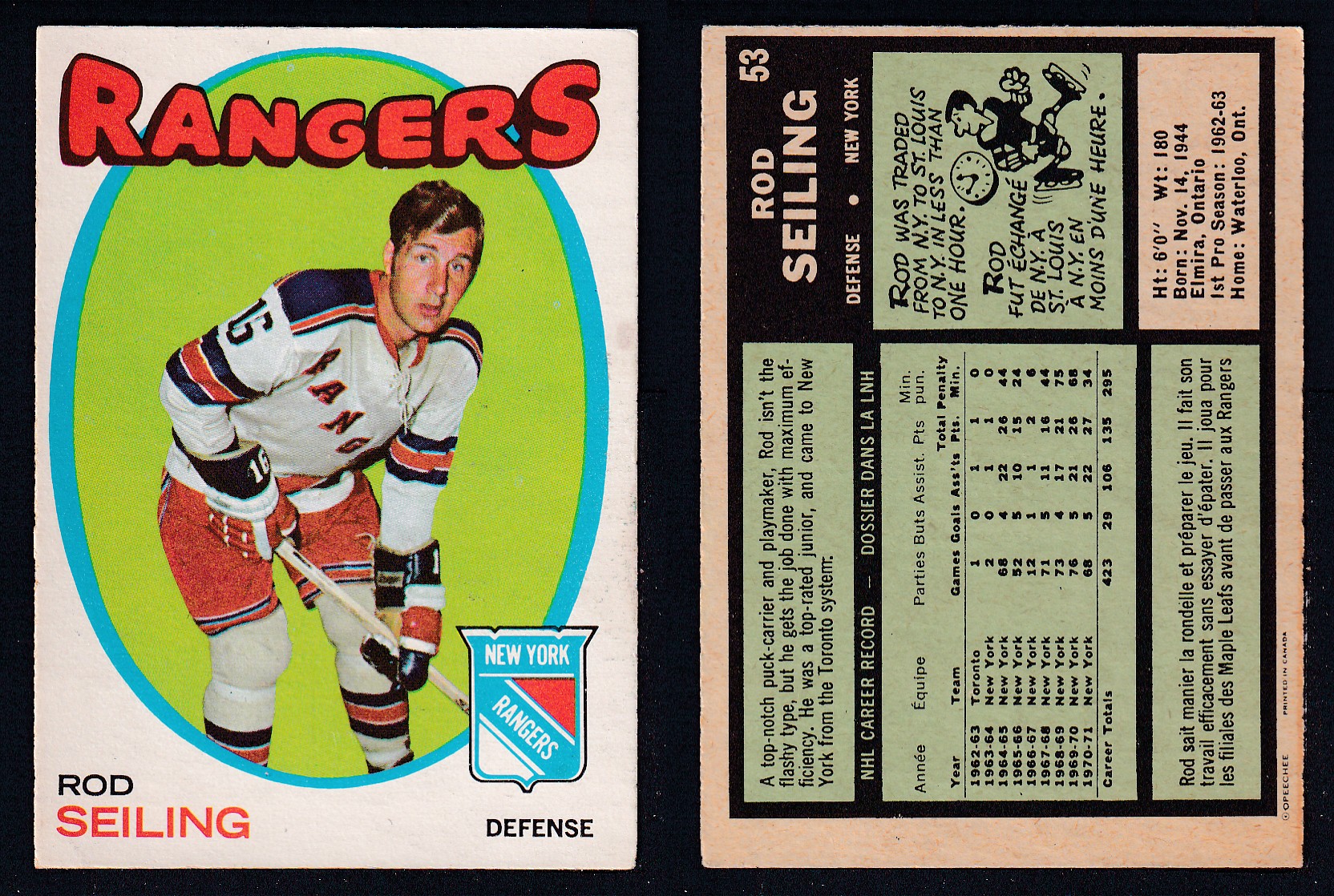 1971-72 O-PEE-CHEE HOCKEY CARD #53 R. SEILING photo 1971-72 O-PEE-CHEE HOCKEY CARD #53 R. SEILING photo