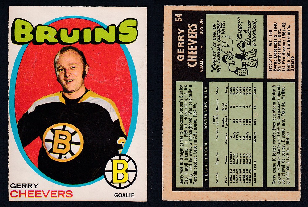 1971-72 O-PEE-CHEE HOCKEY CARD #54 G. CHEEVERS photo 1971-72 O-PEE-CHEE HOCKEY CARD #54 G. CHEEVERS photo