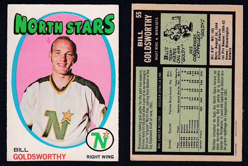 1971-72 O-PEE-CHEE HOCKEY CARD #55 B. GOLDSWORTHY photo 1971-72 O-PEE-CHEE HOCKEY CARD #55 B. GOLDSWORTHY photo